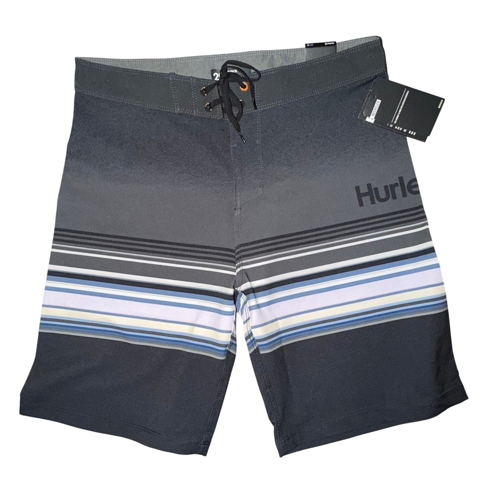 Hurley Mens Phantom Spectrum Board Shorts Black Charcoal‎ Striped, Size 33, NWT - Picture 2 of 7
